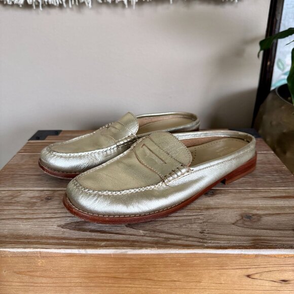 Weejuns by G.H. Bass & Co Metallic Gold Leather Penny Mule Loafer Size 8 - Picture 1 of 13